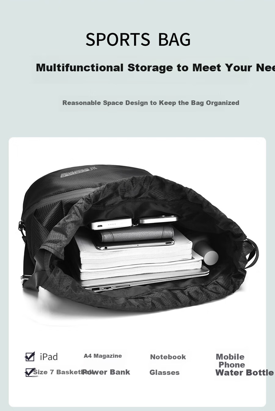 361° Sports Bag for Men Swimming Bag Basketball Bag Football Backpack Training Fitness Drawstring Shoulder Bag Black 1