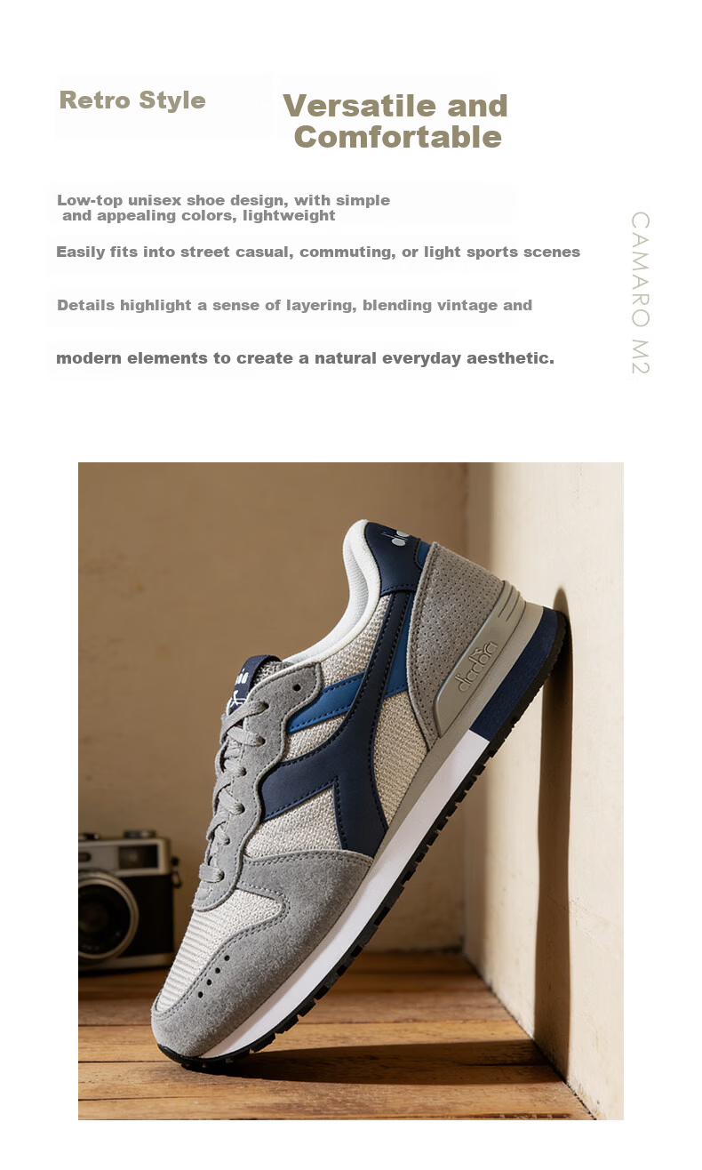 Diadora Camaro M2 Unisex Retro Sports Casual Shoes Gray/Slate Blue Size 42.5 4