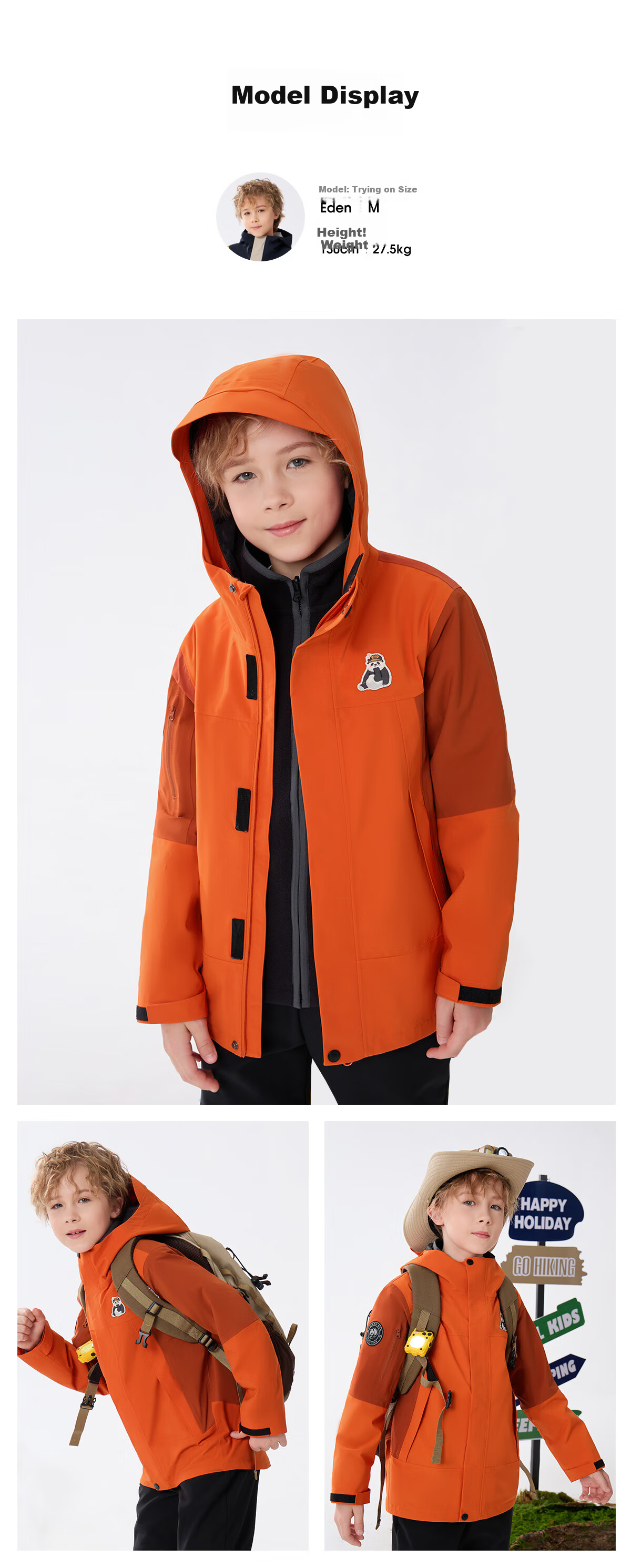 Panda Kids 3-in-1 Waterproof Windproof Fleece Lined Outdoor Jacket Warm School Uniform Autumn Winter, Size 120 18