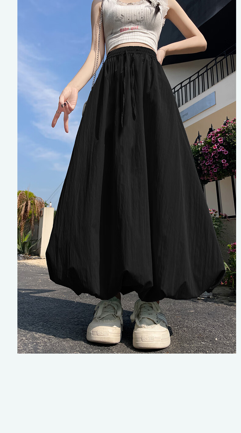Langsha Bud Half Skirt Women Spring Summer Thin High Waist Loose Slim A-Line Puffy Cloud Mid-Length Skirt 28
