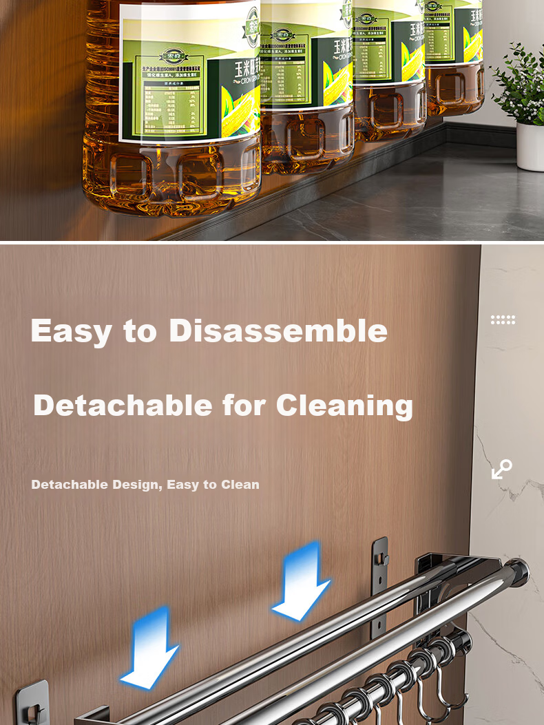 Sijimuge Kitchen Storage Rack 304 Stainless Steel No-Drill Wall-Mounted Multifunctional Household Utensil Organizer Spice Rack Knife Holder 7