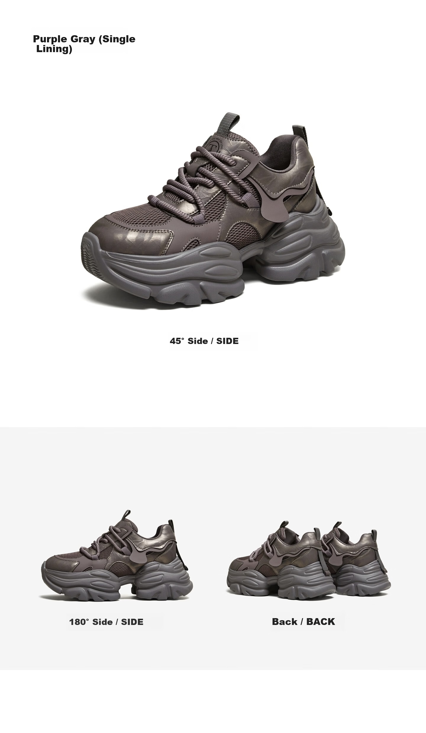 TATA Women's 2026 New Plush Lined Dad Sneakers Fashion Casual Thick Sole Gray (Single Lining) Size 36 7