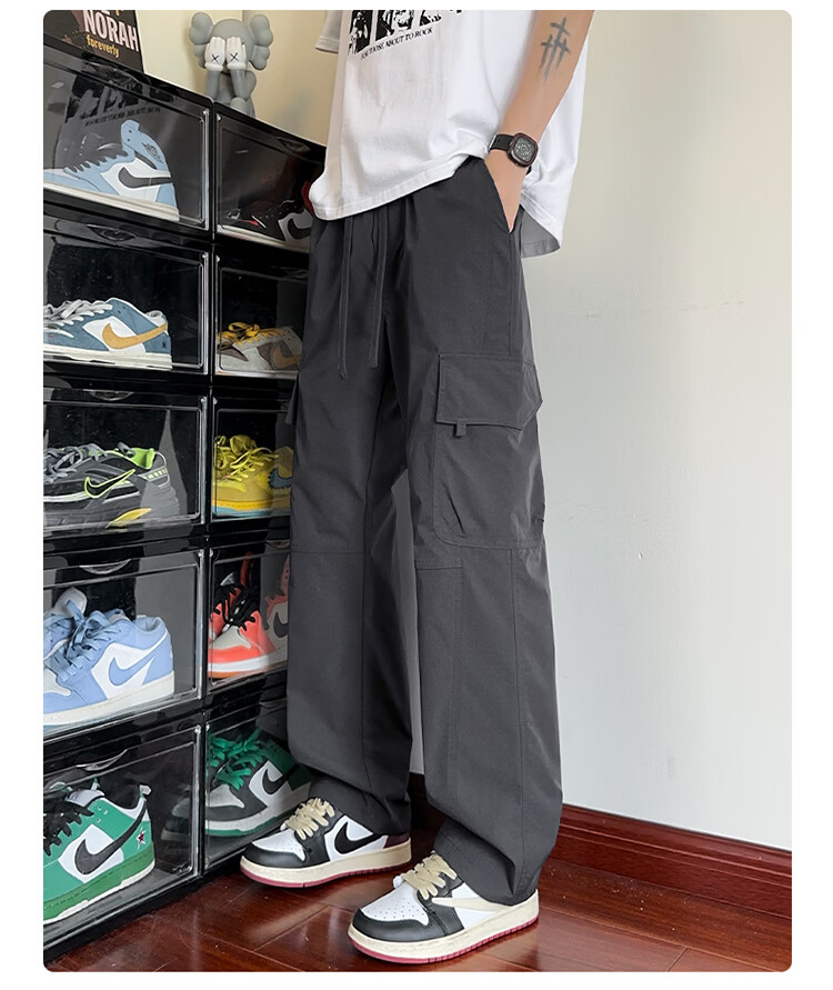 NASA GISS Collaboration Casual Pants Men Loose Fit Straight Leg Breathable Cargo Sports Trousers Black XL 12