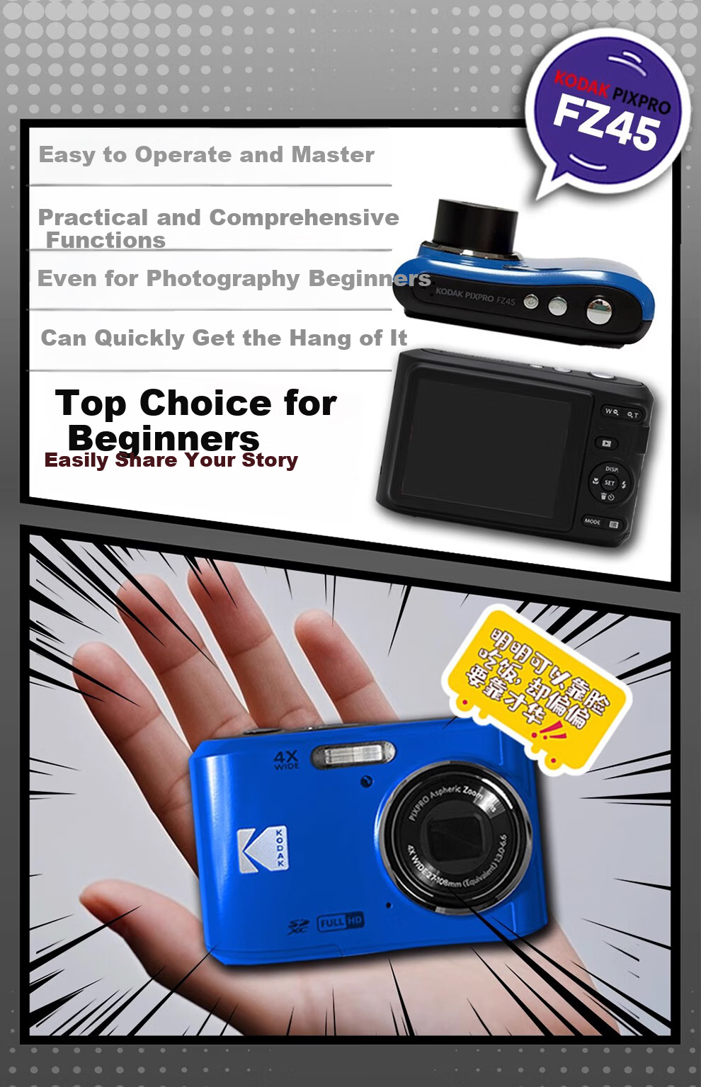 KODAK FZ45 Digital Camera 16.35MP 4x Optical Zoom Student Birthday Gift Campus HD Travel Alternative CCD Red Kit (Camera + 32GB Card + Card Reader + Bag) 5