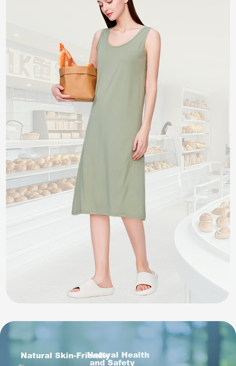 Jianyun Modal Women's Sleeveless Mid-Length Camisole Dress Thin Layering Slip Dress Summer Nightgown 5