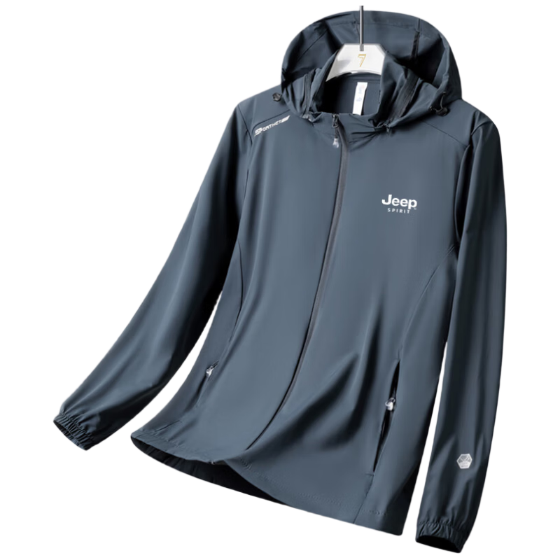JEEP SPIRIT Men's Sun Protection Jacket, Summer Casual Hooded Coat, Lightweight Breathable Fishing Wear, Men's Mole Green, 2XL