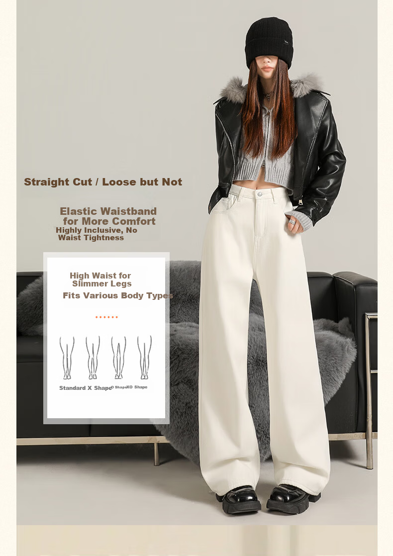 Borui Pure Cotton Women's Jeans Spring Autumn 2026 New High Waist Slim Casual White Narrow Wide Leg Pants 5