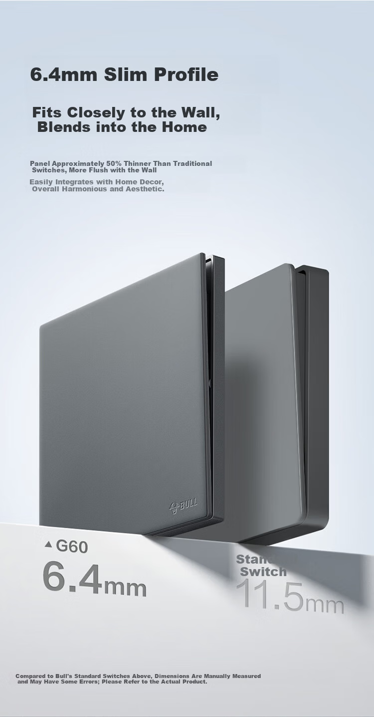 BULL G60 Series 16A Switch Socket Ultra-thin Panel G60E204 Phantom Gray 3