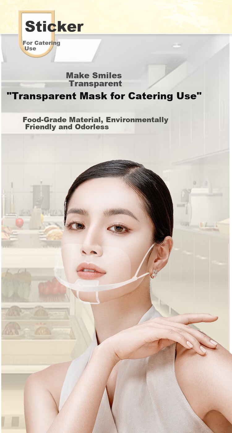 Aokyun Transparent Mask Food-Grade Material Double-Sided Anti-Fog Non-Tight Ear Commercial Kitchen Oil-Resistant Chef Restaurant Cafeteria Smile Anti-Splash Saliva Hygiene 10-Pack Individually Wrapped 1