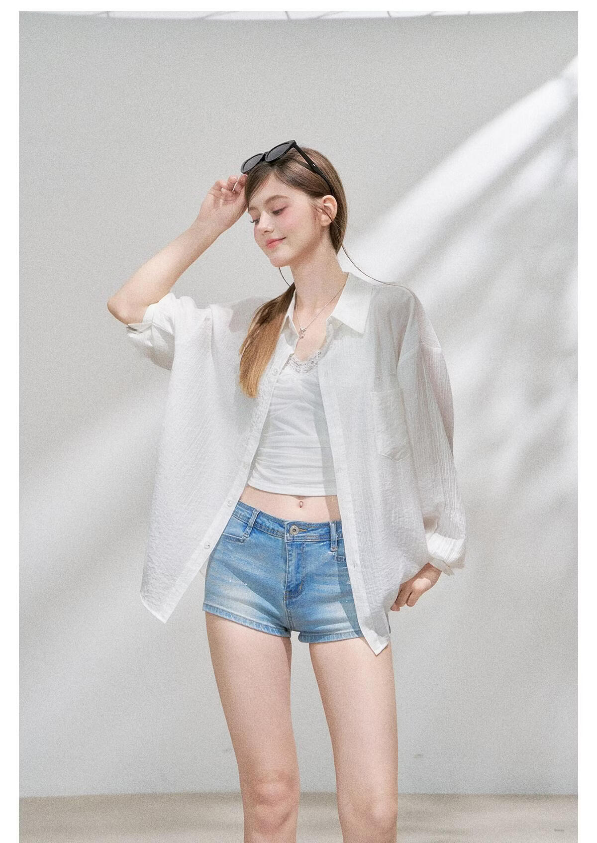 ICH MODE "Spring Light Leisure" Lyocell Sun Protection Long Sleeve Shirt Women Lazy Style Thin Jacket White M 48