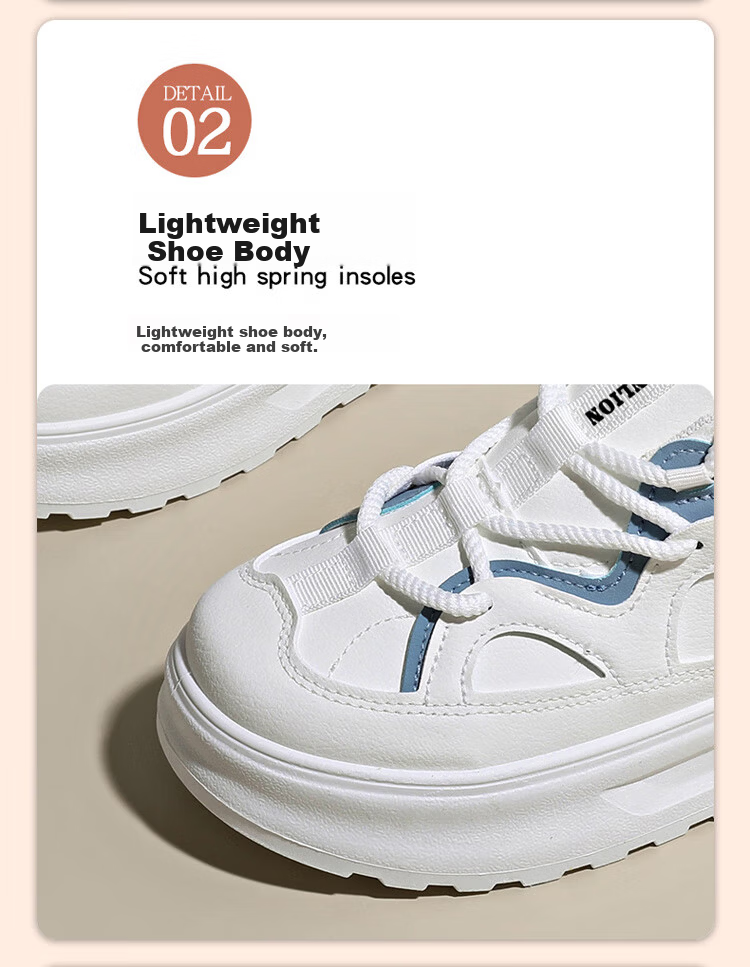 TonLion Women's Shoes Spring Summer 2026 Fashion Thick Sole Casual Sports Sneakers Versatile Beige Size 35 8