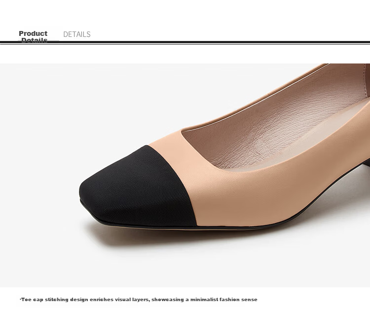 Laird Spring Summer 2026 Square Toe Colorblock Chanel Style Commuter Mid Block Heel Women's Pumps 6T40109 Daiwa Black BKK39 2