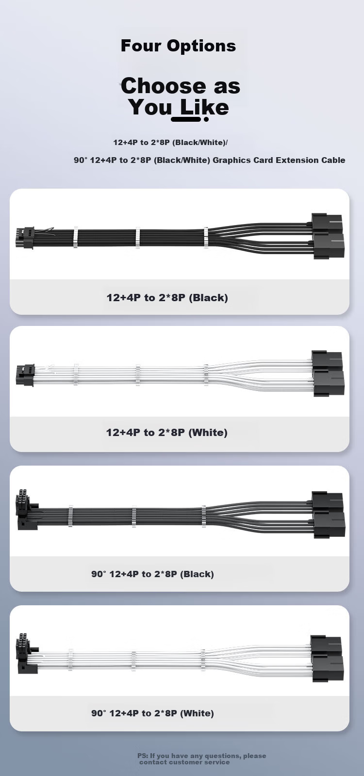 ZHENWEI Graphics Card Power Extension Cable 3x8Pin to 12+4Pin Desktop GPU 3x8P to 16P Male Female Extension Cable 34cm White for 3090Ti/40/50 Series 4