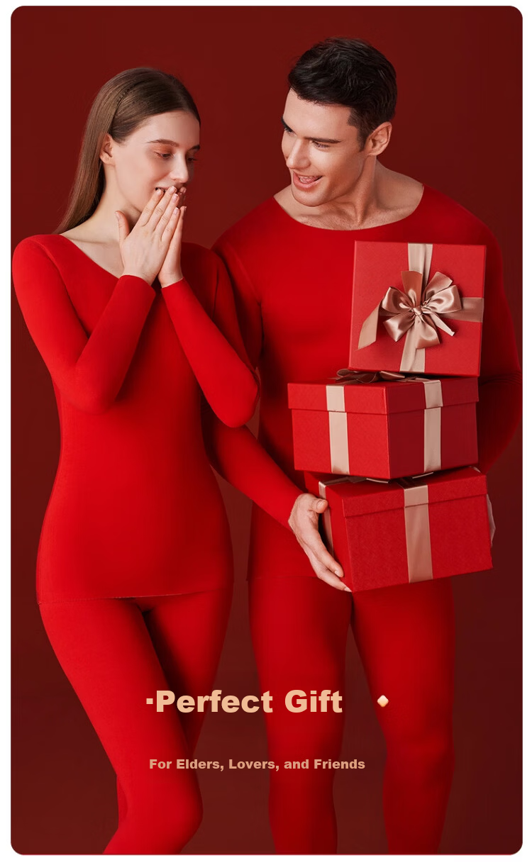 Langsha Women's Autumn Thermal Underwear Set Year of the Horse Red Pure Cotton Wedding Red Underwear Socks Warm Innerwear Gift Box 7