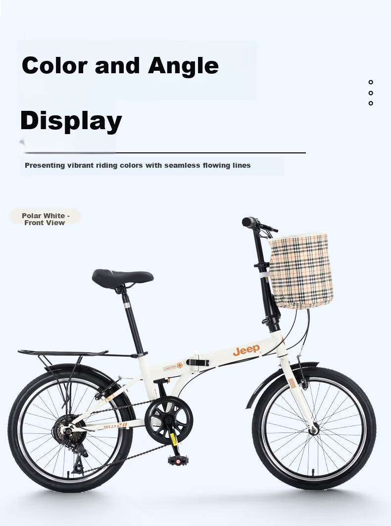 Jeep Folding Bicycle Adult 20-inch 6-Speed V-Brake Unisex Student Sakura Pink 20-inch 6-Speed 4