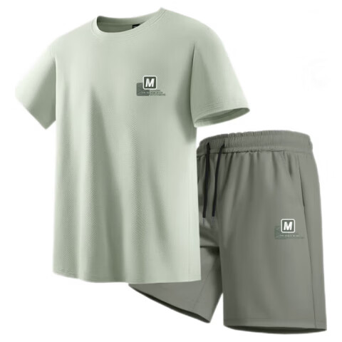 Jeanswest JEANSWEST Ice Silk Sports Set Men 2025 New Quick-Dry Breathable Men's T-Shirt Trendy Brand Short Sleeve Shorts
