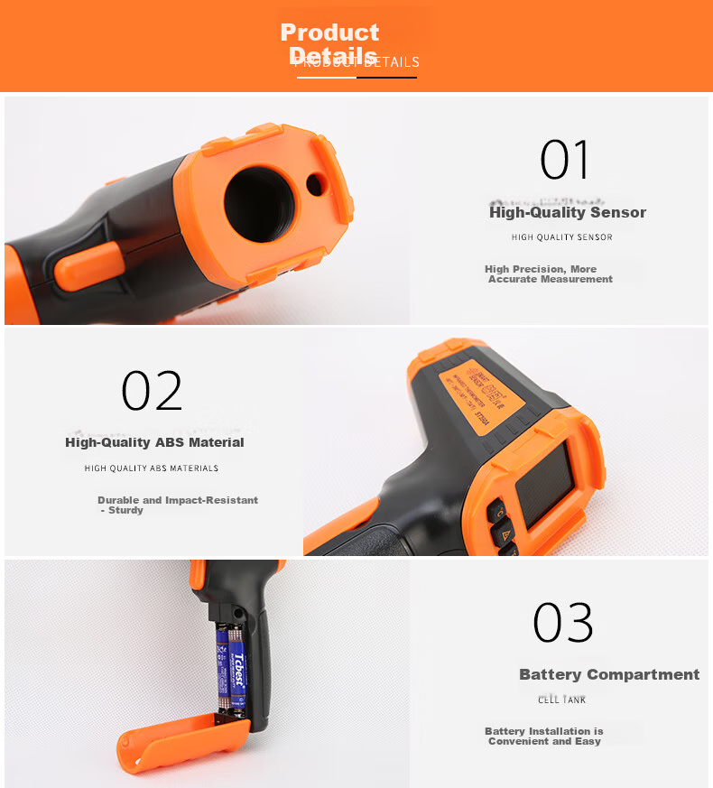 CEM ST490B Infrared Thermometer High-Definition Digital Industrial Temperature Gun Food Oil Temperature Meter 10