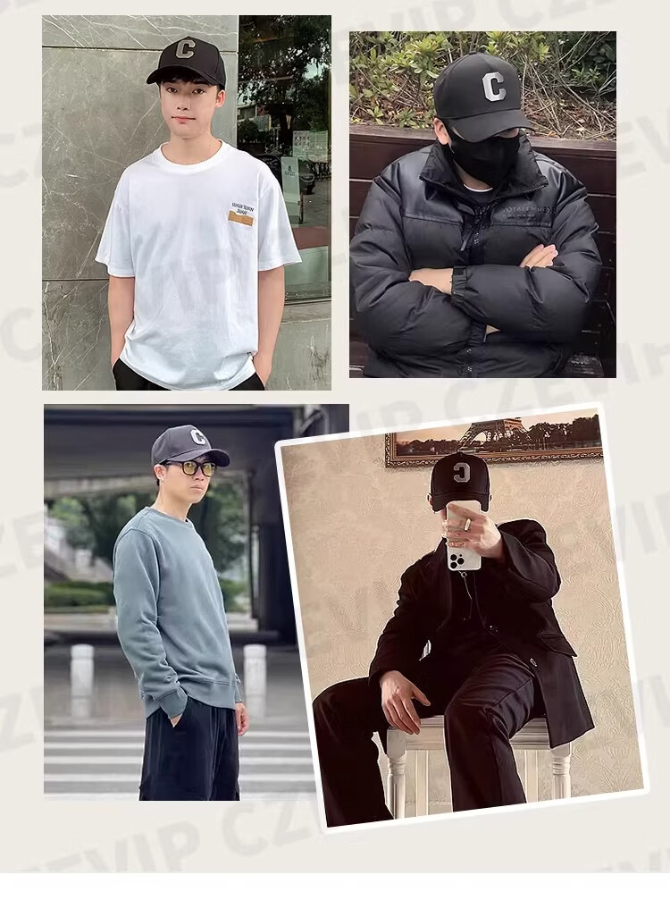 Miiow Men's New Deepened High-Top Baseball Cap C-Logo Large Head Circumference Outdoor Duckbill Hat Trendy Face-Slimming Brand 4