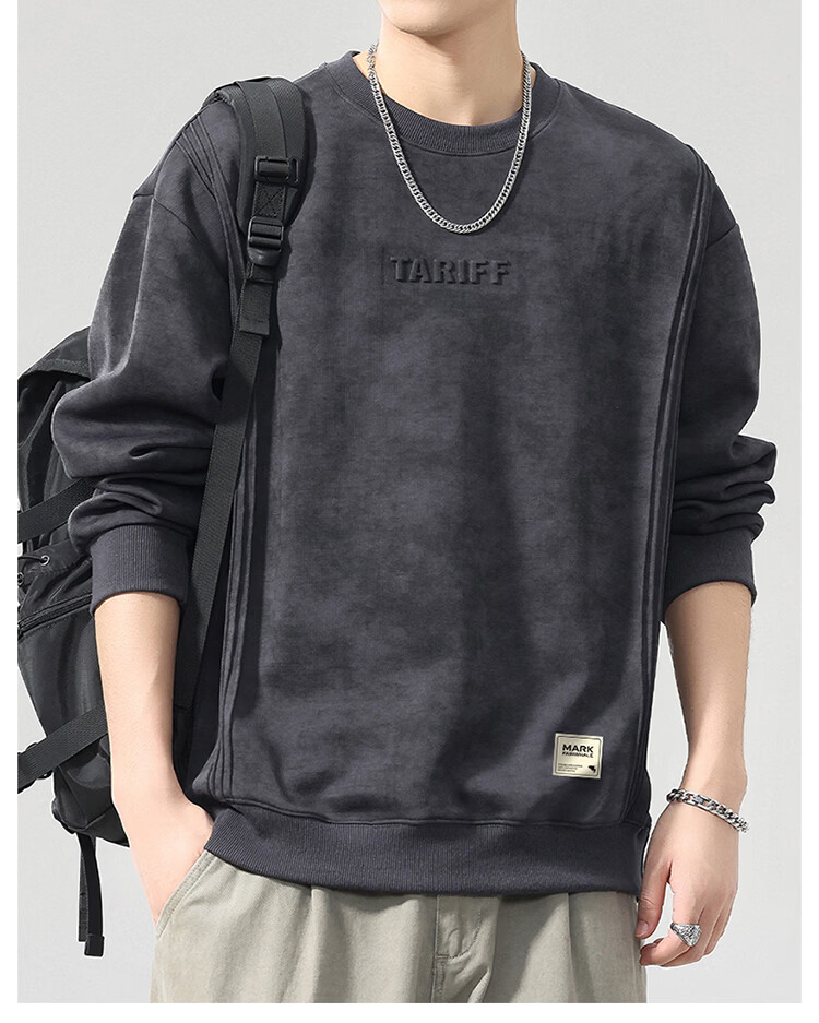 MARK FAIRWHALE Men's Sweatshirt Spring Autumn Trendy Loose Jacket Casual Base Shirt Top Dark Gray 5XL 1