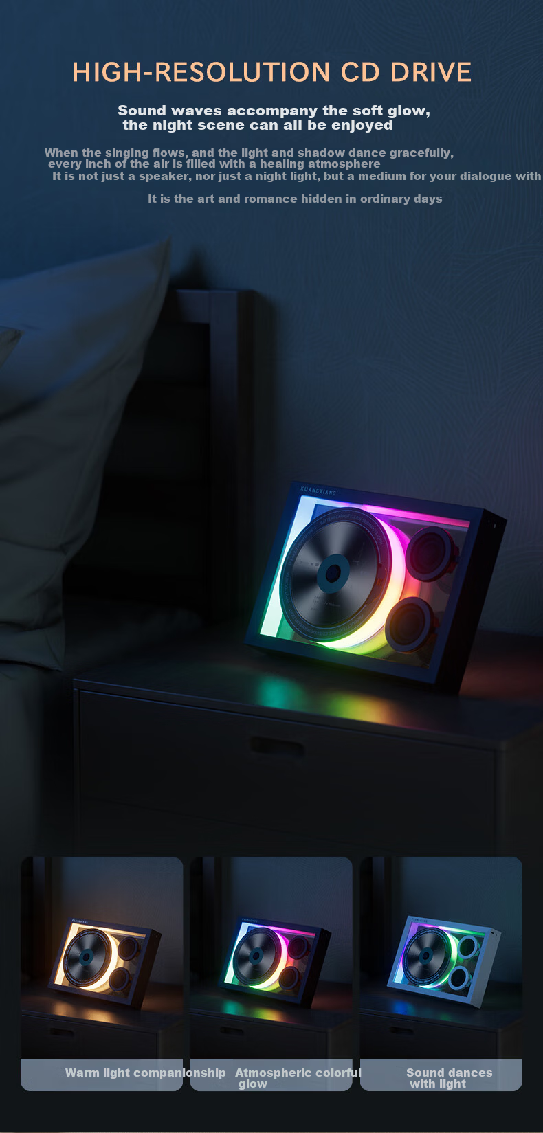 Kuangxiang Bluetooth Speaker Wall Art Music Frame CD Player Ambient Light Bluetooth Speaker for Phone Headphones Men Women Birthday Gift Valentine's Day Gift 10