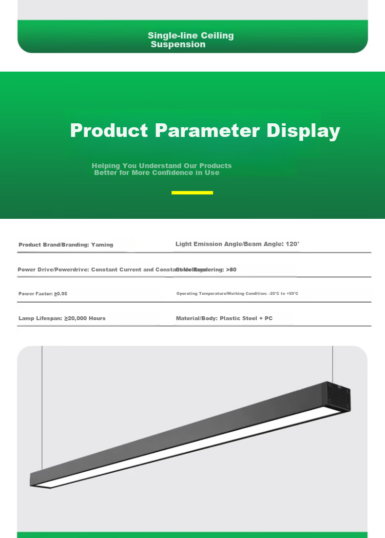 Yaming LED Office Light Linear Pendant Light Super Bright Square Ceiling Light for Office Building Mall Store Commercial Lighting 30cm Width 1.18m Length 120W 7