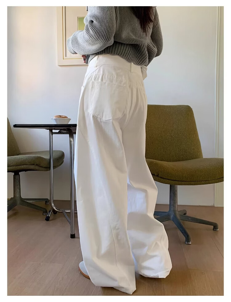ICH MODE "Versatile Pants King" Spring Summer All-Season Slimming Curved Cut Loose Casual Straight Wide-Leg Pants Off-White S 13