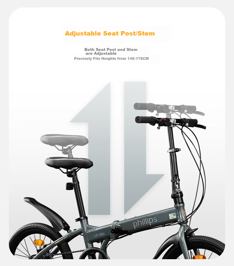PHILLIPS Folding Bike Adult Unisex Ultra-Light Convenient Youth Commuter Black 22-Inch Single Speed 5