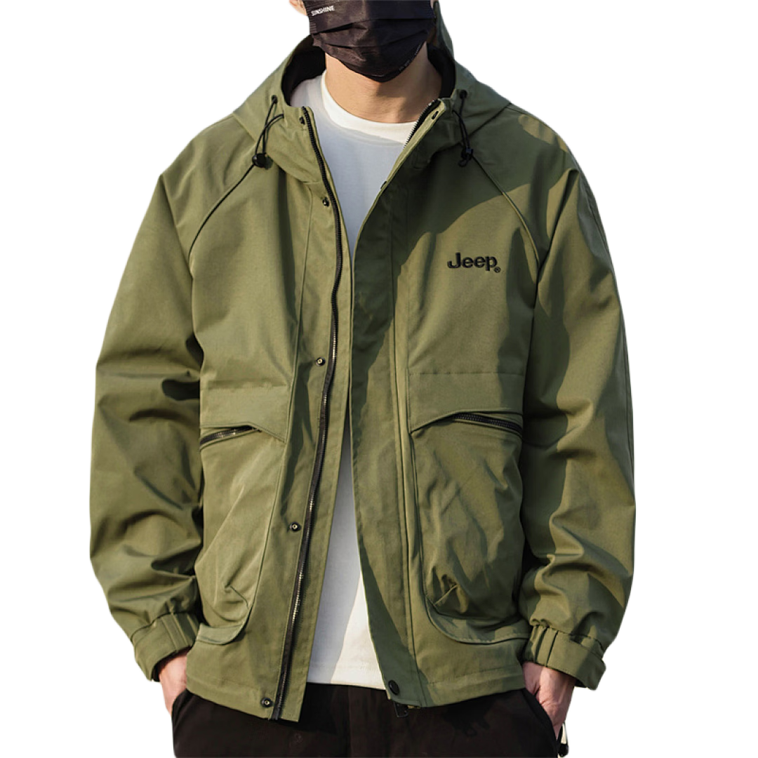 JEEP Men's Jacket, Spring And Autumn Casual Workwear Windbreaker, Loose-Fitting Outerwear for Men, Army Green, Size L