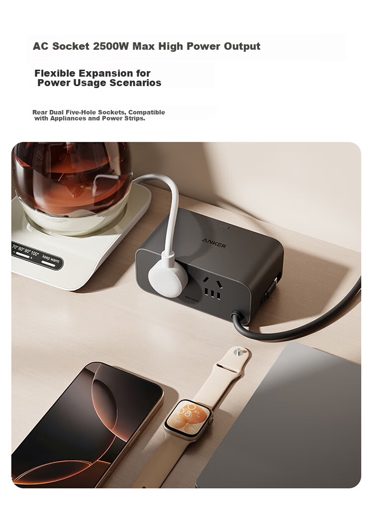 ANKER 100W Desktop Charging Station Mix with Retractable Data Cable GaN Type-C Charger Compatible with Huawei 66W Fast Charge Apple iPhone 17 iPhone 16 Black 10