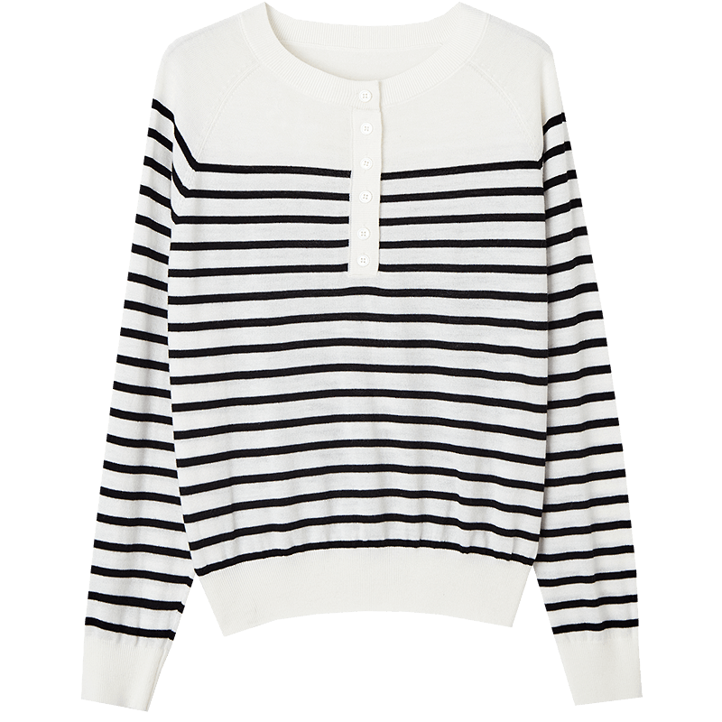 Demana Japanese Style Artistic Commuter Spring Autumn Colorblock Striped Round Neck Slimming Knit Sweater