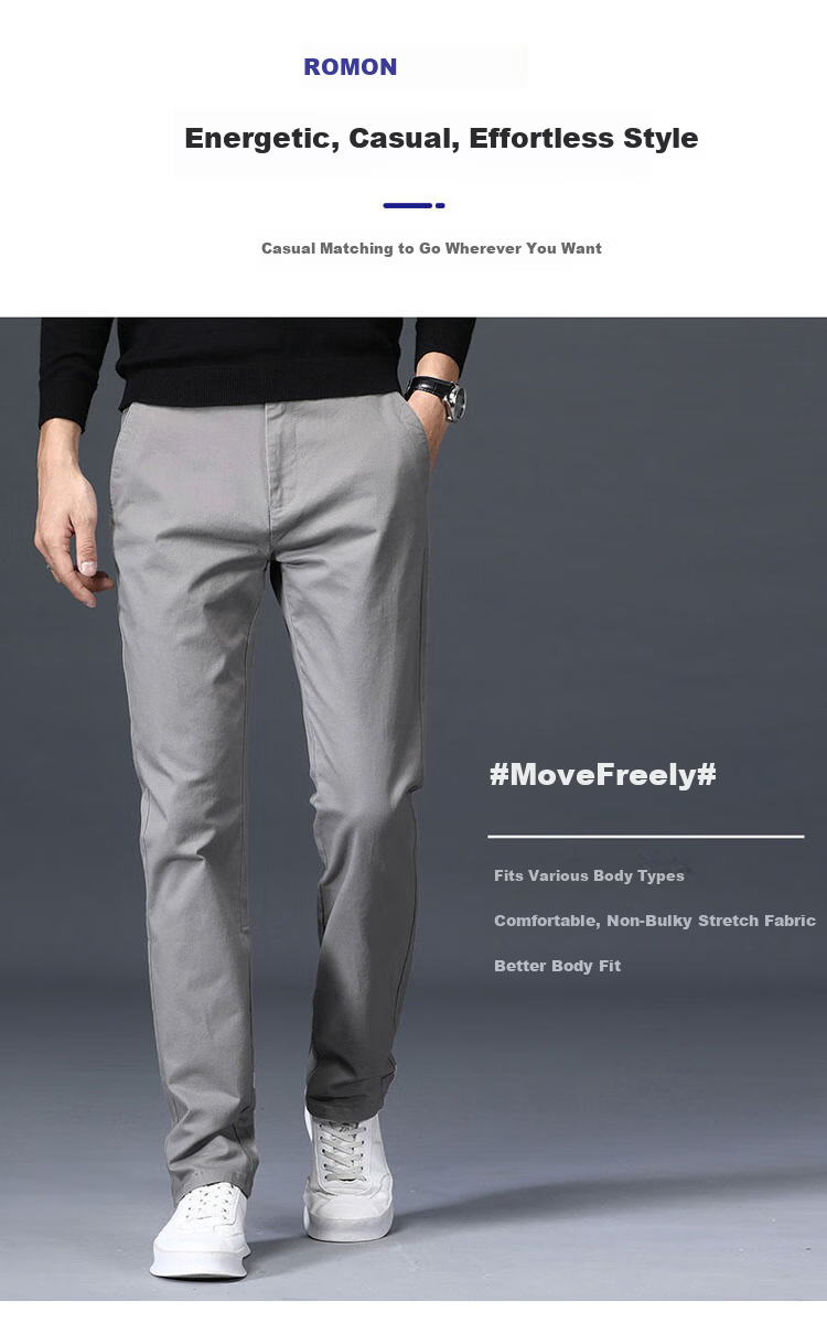 ROMON Men's Spring New Business Casual Pants High Cotton Loose Straight Long Pants Royal Blue 28 2