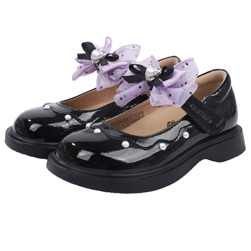 DR路KONG Girls' Spring Princess Bowknot Dress Shoes Performance Children's Shoes 2B14B1102AW Black Size 25