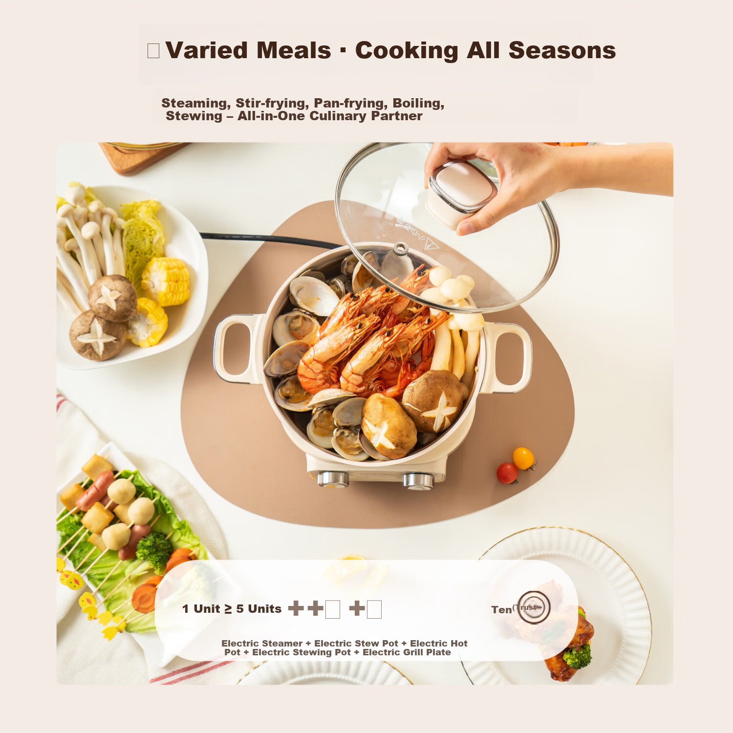 Kalstone N72 Titanium Ceramic Split Electric Cooker Multifunctional Small Electric Pot Electric Hot Pot Dormitory Household Steamer and Cooker Instant Noodle Pot Small Electric Steamer