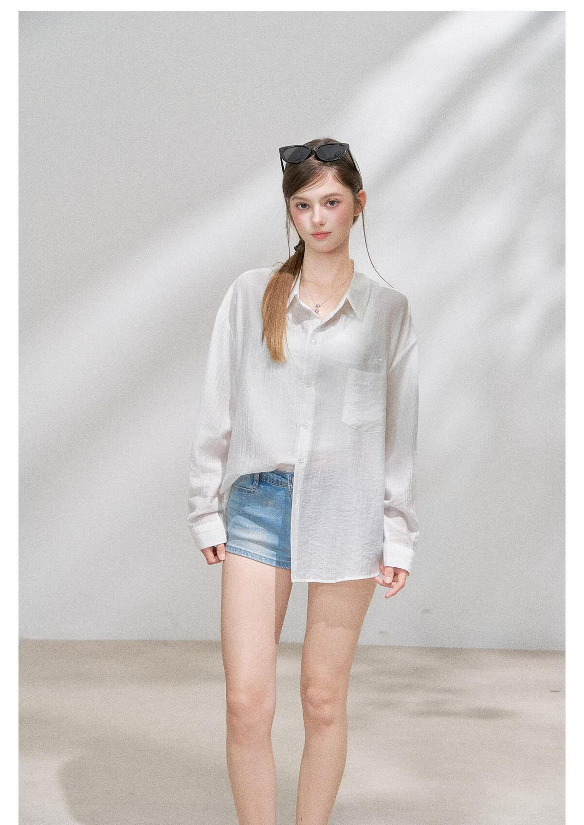 ICH MODE "Spring Light Leisure" Lyocell Sun Protection Long Sleeve Shirt Women Lazy Style Thin Jacket White M 49
