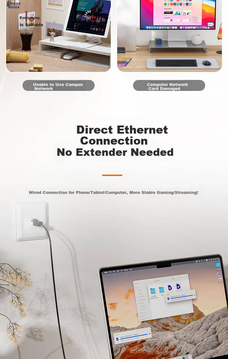 CABLE CREATION Type-C to RJ45 Gigabit Ethernet Cable High-Speed Direct Network Adapter for Smartphones, Laptops, Tablets, Router Connection, 1 Meter 1
