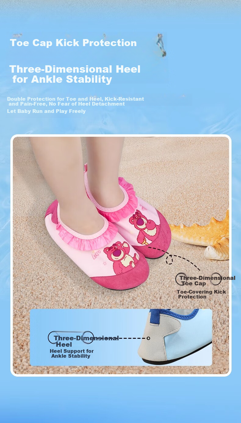 Disney Kids Beach Shoes Non-Slip Snorkeling Socks Boys Girls Swimming Water Shoes D95900 Pink Strawberry Bear XL 13
