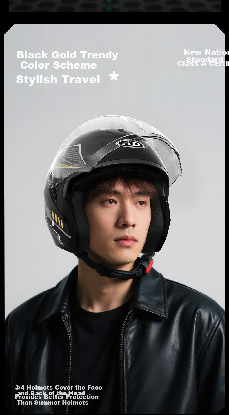 AD Motorcycle Helmet 3C Certified Unisex Four-Season Dual-Visor Half Helmet Summer Electric Bike Winter Warm Anti-Fog Safety Cap 601 Matte Dream 13