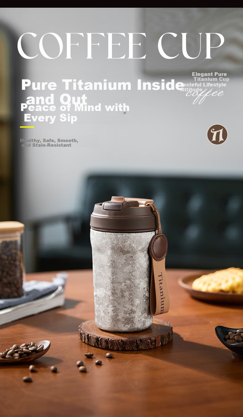 IMOGY Pure Titanium Insulated Mug Women's High-Value Portable Coffee Cup Large Capacity Thermos Straw Cup 3