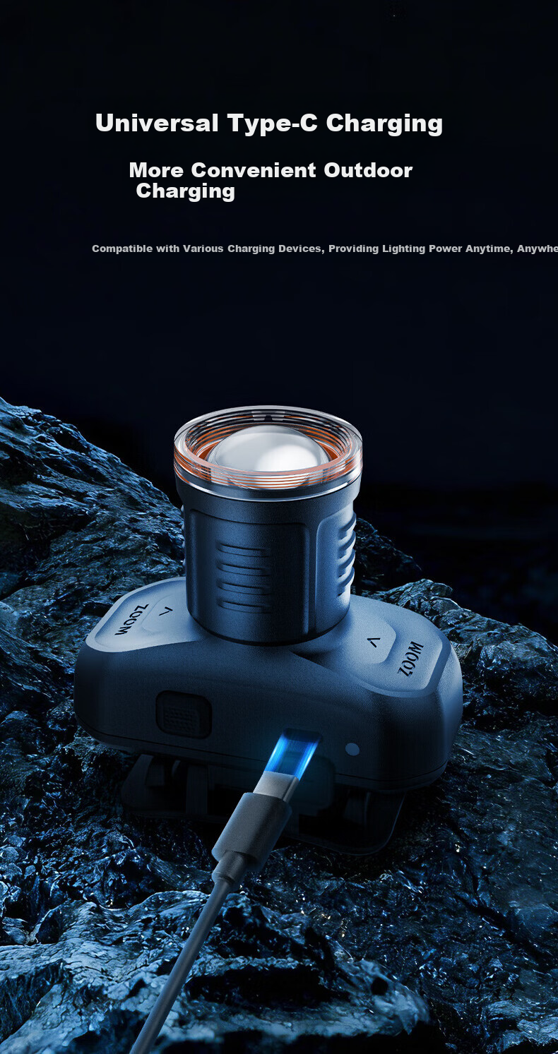 Deli Headlamp High Brightness Long Battery Life Night Fishing Mountaineering Sea Hunting Military Head-Worn 6-Level Adjustment 90-Degree Rotation 9