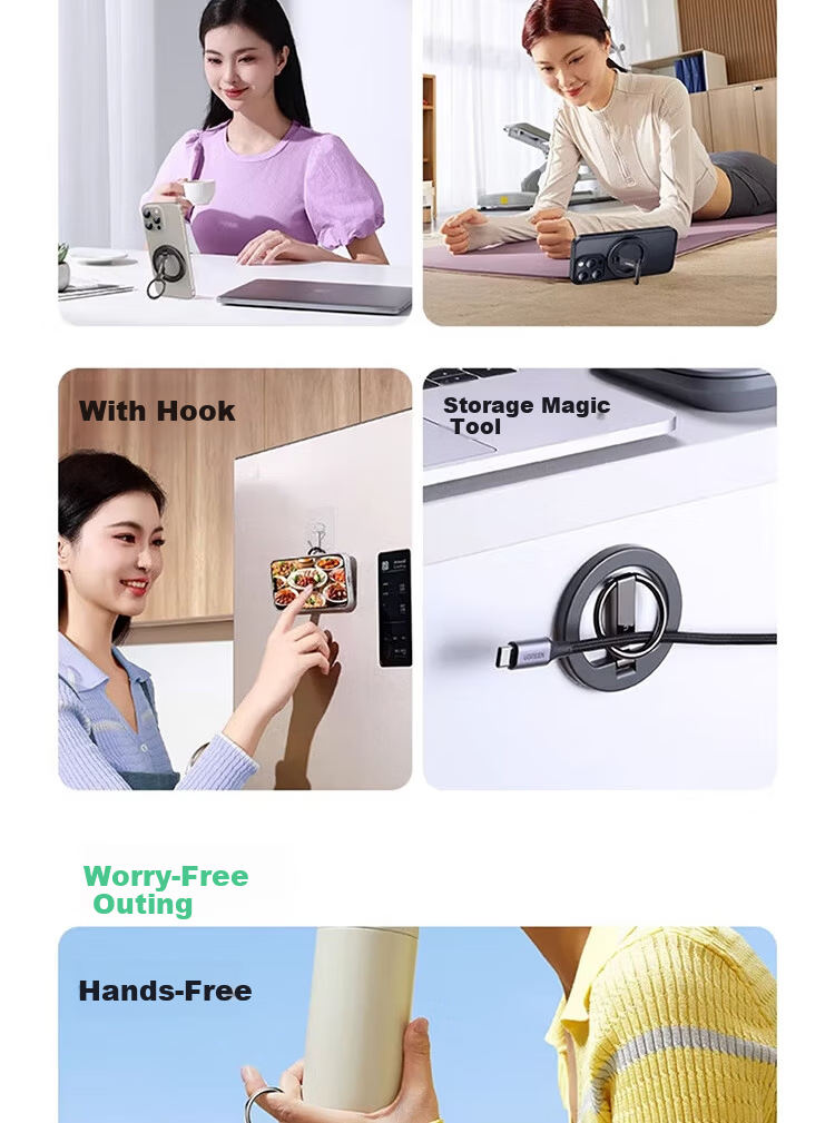 ESCASE Magnetic Ring Holder Phone Stand Magsafe 360° Rotatable Desktop Foldable Portable Alloy Support Compatible with Apple 17/16Pro ES-17 Titanium Gray 2