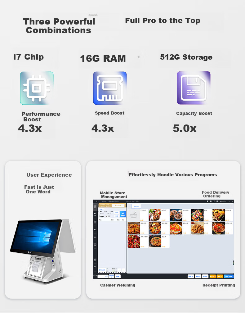 CHANGWANG CW1202 All-in-One Supermarket Cash Register POS System with Weighing, Restaurant Ordering, Meituan Delivery Printing 6