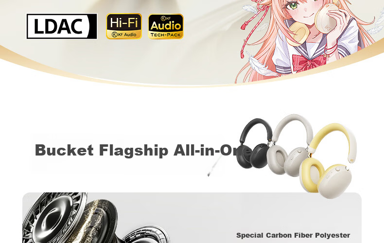 IKF Ling [Suzuka Chiba Collaboration] Over-Ear Bluetooth Headphones Wired and Wireless Anime Gaming Sound Localization 56dB Noise Cancelling Head Tracking Smoke Gray 4