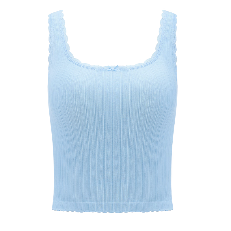 Half Lace Padded Vest Camisole Slim Fit Back Coverage Side Breast Support Bra Integrated Oxygen Blue (Short) M