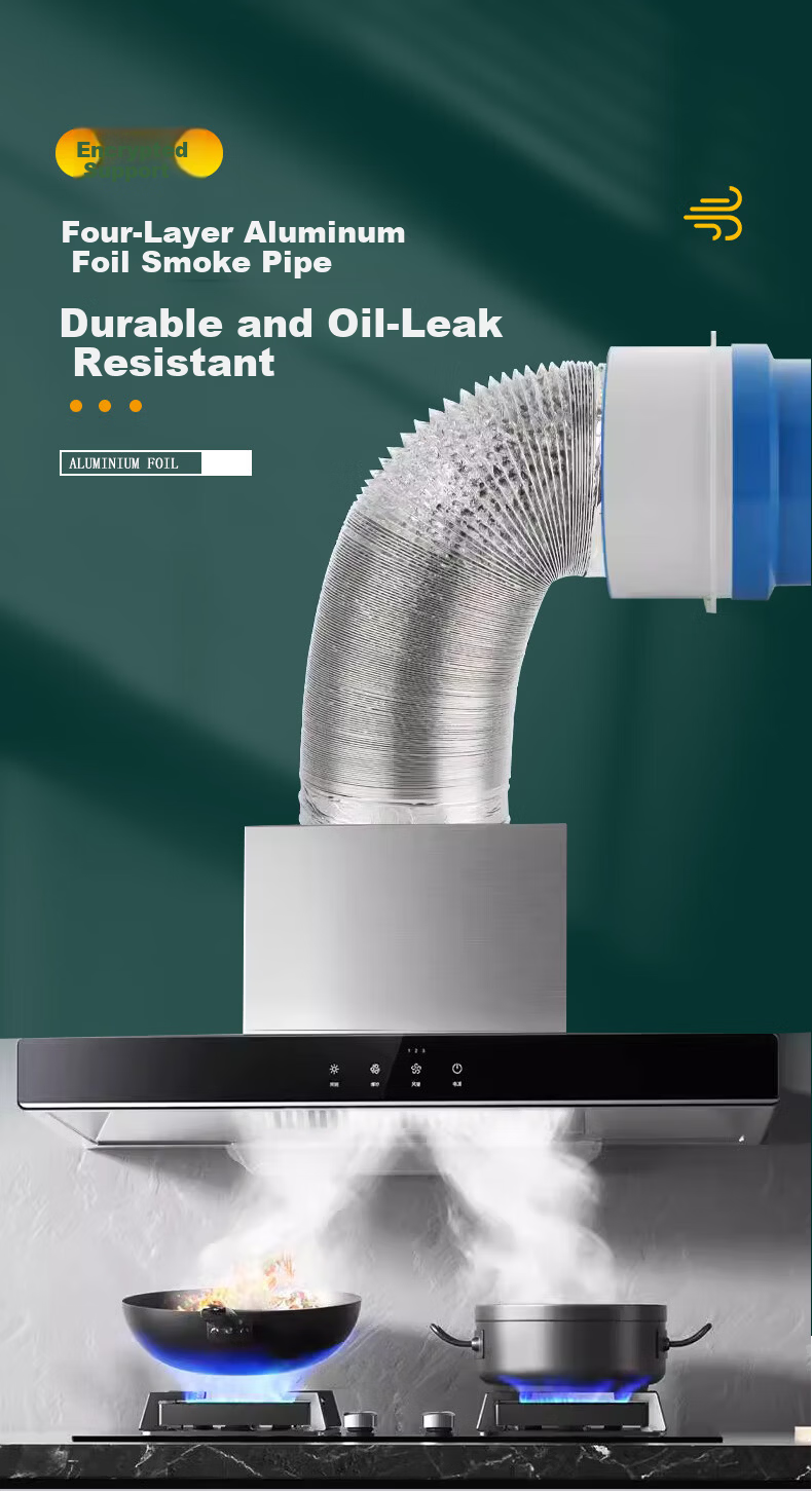 Pupai Range Hood Exhaust Pipe Four-Layer Thickened Aluminum Foil Duct Kitchen Common Smoke Duct Oil Smoke Extractor Exhaust Pipe Chimney Telescopic Flexible Hose Outlet 160mm*2m + Accessories 1
