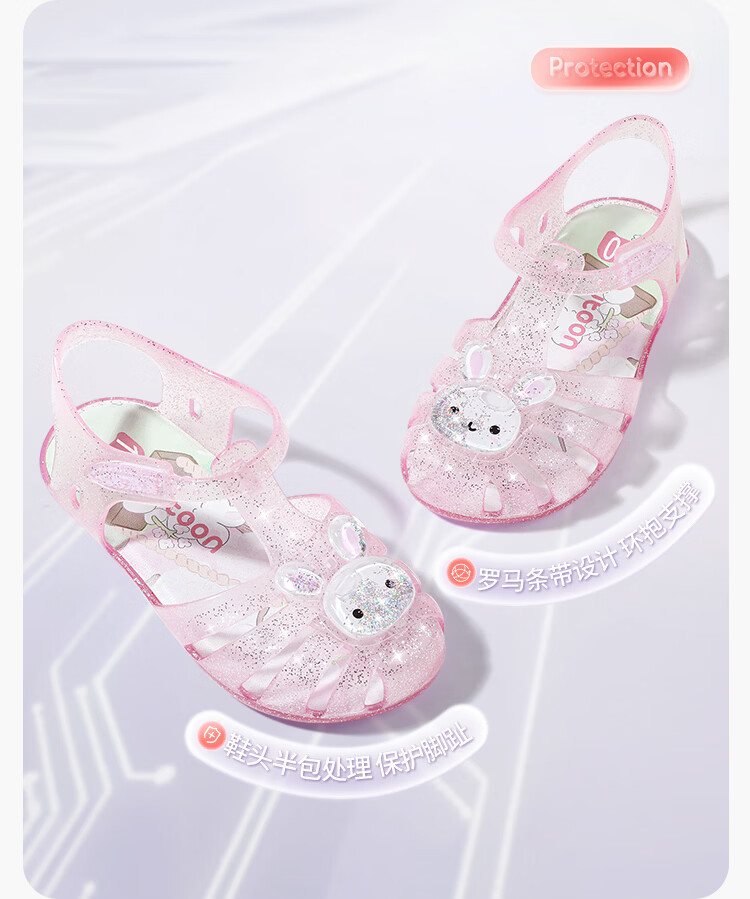 Mutong Girls' Summer Jelly Sandals Soft Sole Anti-Collision Toddler Closed-Toe Beach Shoes Cute Bunny Pink Size 160 15