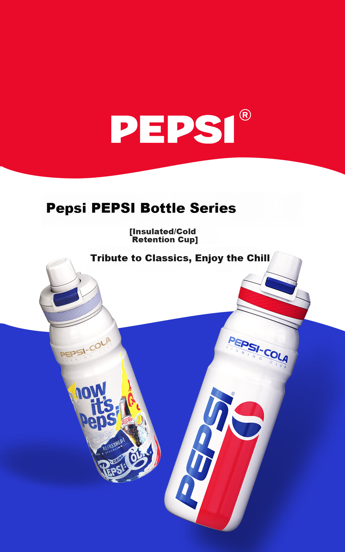 PEPSI Insulated Tumbler 316L Stainless Steel Straw Cup Outdoor Sports Water Bottle Portable Travel Cooler Cup Badge Pearl White 1