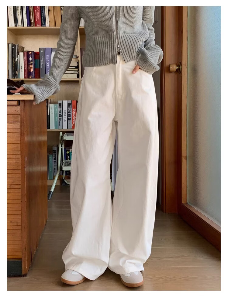 ICH MODE "Versatile Pants King" Spring Summer All-Season Slimming Curved Cut Loose Casual Straight Wide-Leg Pants Off-White S 9