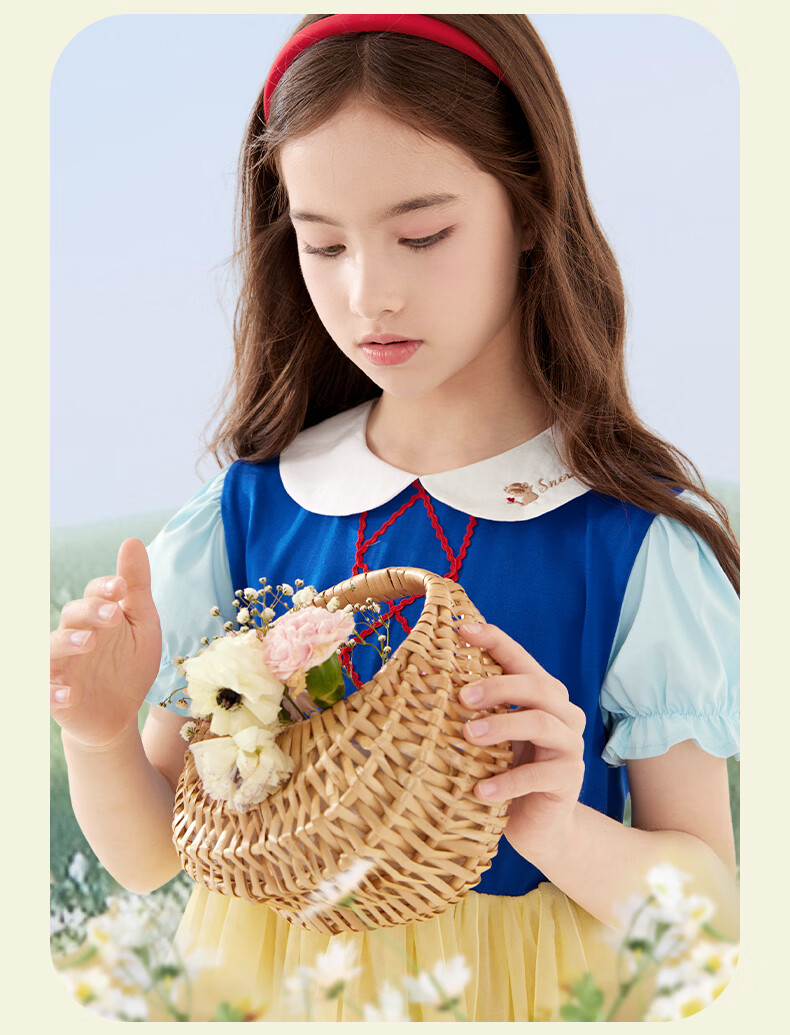 Disney Girls Dress Children's Skirt Spring Summer New Snow White Mesh Long Dress for Older Kids Q069S Snow White 150 11