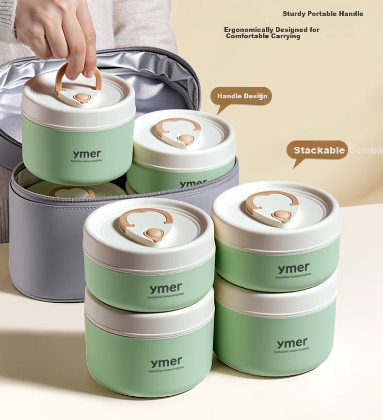 Ymer Insulated Lunch Box Microwaveable Ceramic Set Green 2-Pack (One Large, One Small) 22