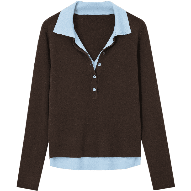 Demana Autumn Elegant Deep V Two-Piece Contrast Slimming Knit Sweater with Mulberry Silk and Wool for Women